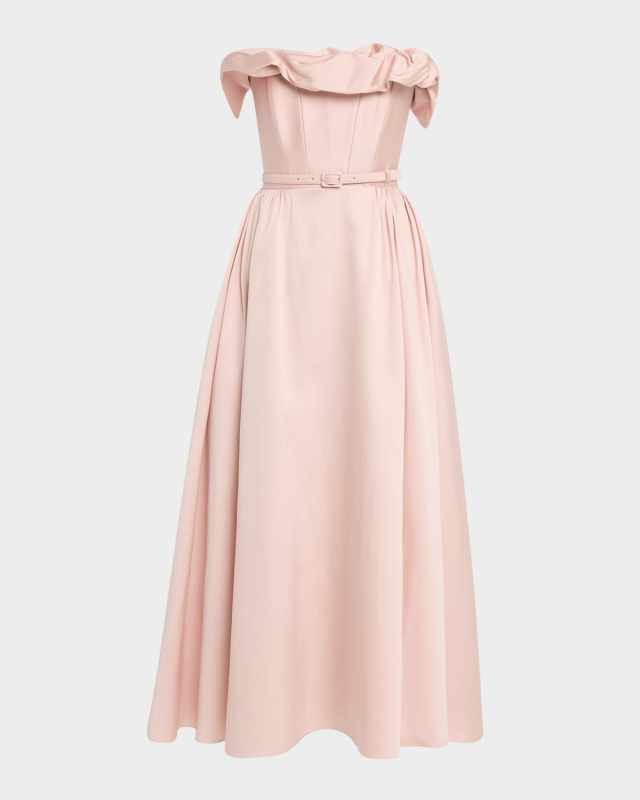 Strapless Ruffle Drape Midi Dress